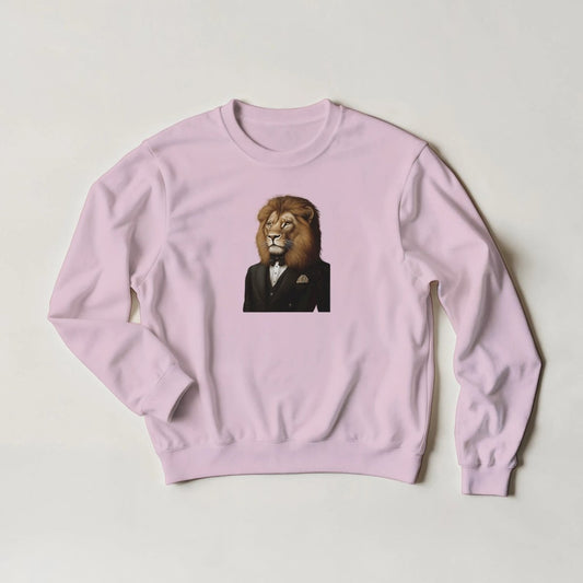 Lion in a Suit Sweatshirt – Dapper Animal Streetwear Graphic for Your Wild Side - ROMAG Store