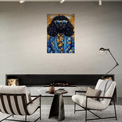 Dapper Dog in Blue Floral Suit Canvas Art - ROMAG Store