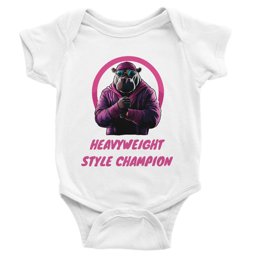 Heavyweight Style Champion Hippo Baby Short Sleeve Bodysuit - ROMAG Store