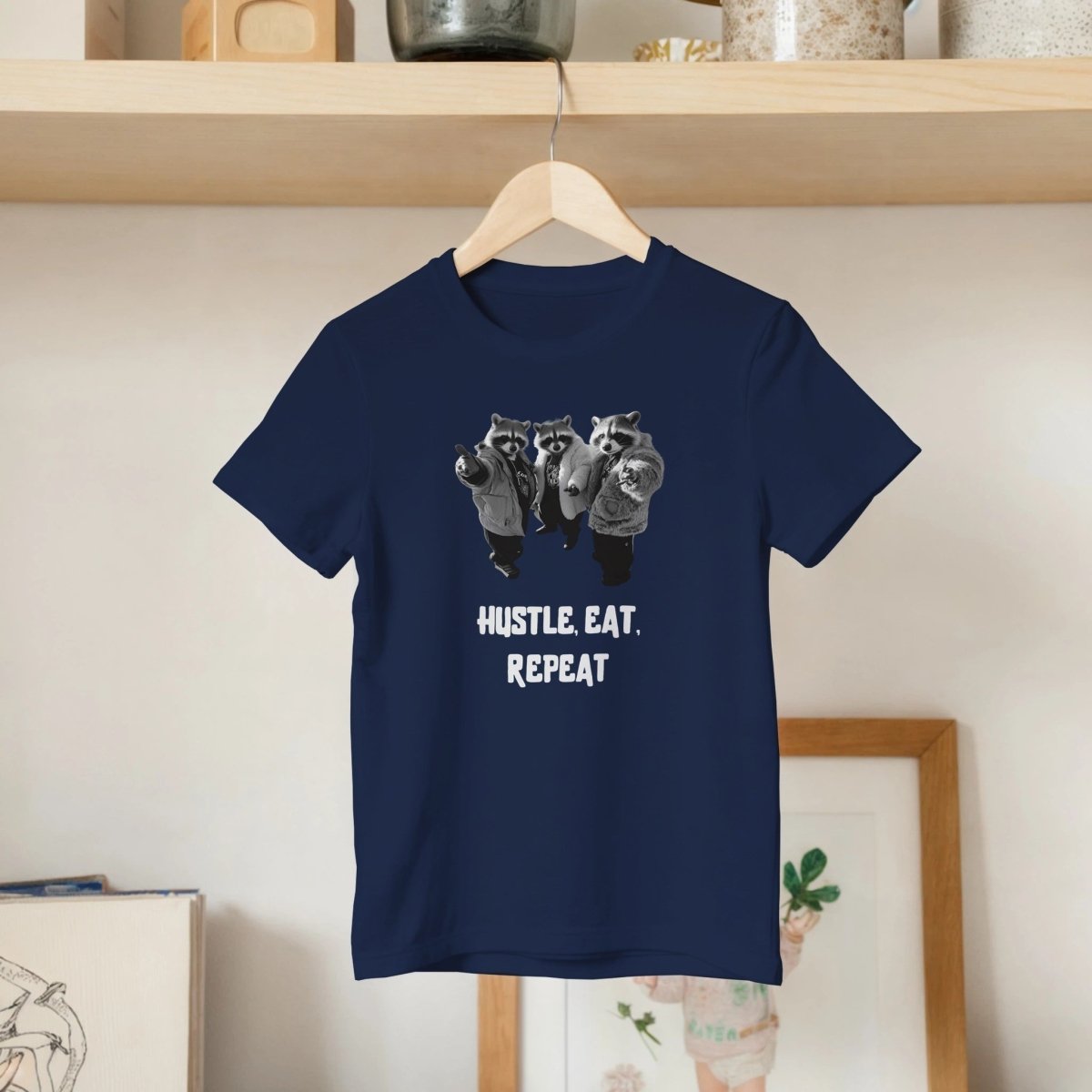 Hustle, Eat, Repeat - Raccoon Kids T-Shirt - ROMAG Store