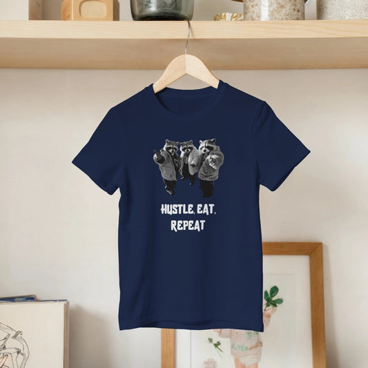 Hustle, Eat, Repeat - Raccoon Kids T-Shirt - ROMAG Store