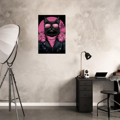Rebel Cat in Pink Fur Canvas Art - ROMAG Store