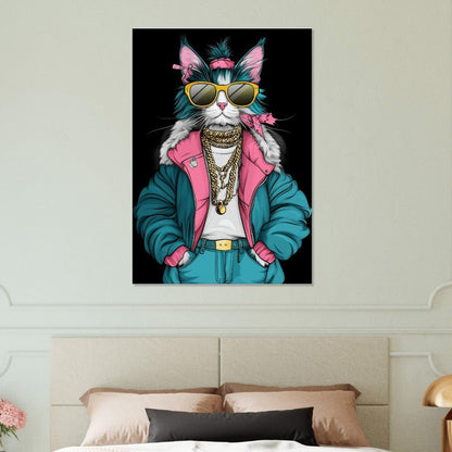 Cool Cat in Teal & Pink Canvas Art - ROMAG Store