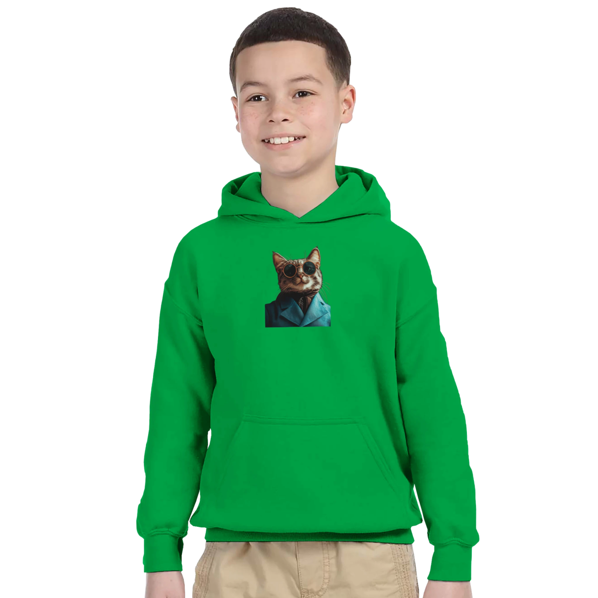 Chic Cat in Teal Suit Kids Hoodie - ROMAG Store