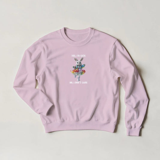 Rainbow Rabbit Sweatshirt – 'Yes, I'm Cute, No, I Don't Care' Streetwear Graphic - ROMAG Store