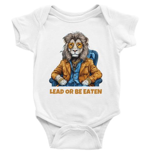 Lead or Be Eaten Lion Baby Short Sleeve Bodysuit - ROMAG Store