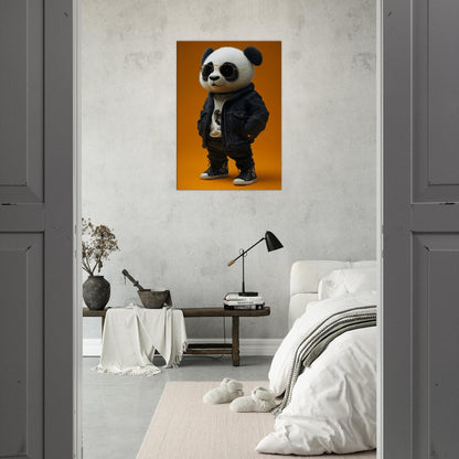 Cool Panda in Leather Jacket Canvas - ROMAG Store