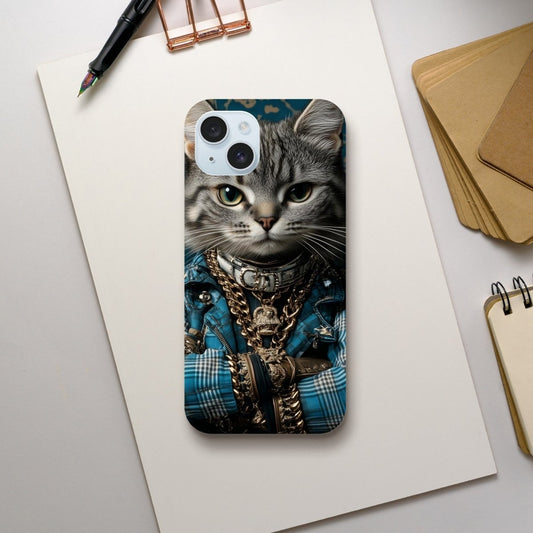 Cool Cat in Plaid & Gold iPhone Tough Case - ROMAG Store