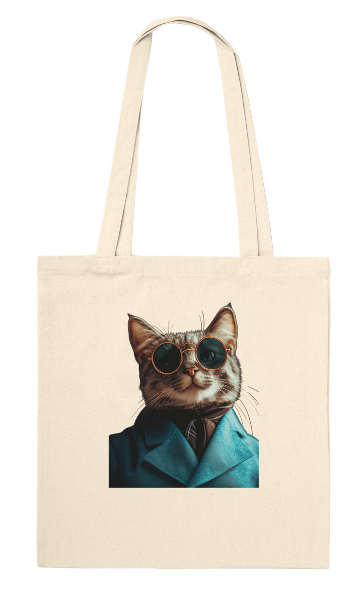 Chic Cat in Teal Suit Tote Bag - ROMAG Store