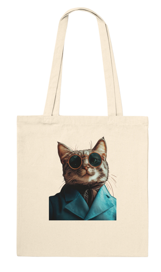 Chic Cat in Teal Suit Tote Bag - ROMAG Store