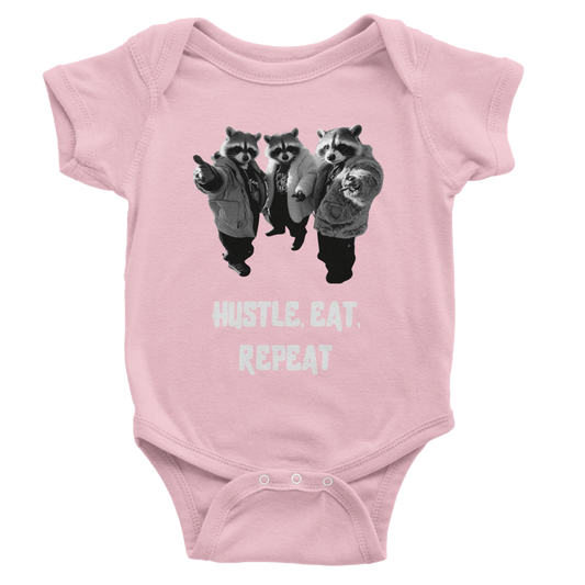 Hustle, Eat, Repeat Raccoon Baby Short Sleeve Bodysuit - ROMAG Store