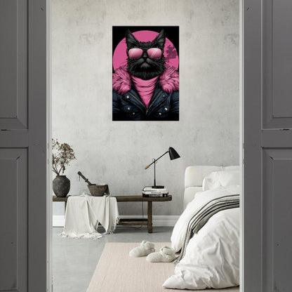 Rebel Cat in Pink Fur Canvas Art - ROMAG Store