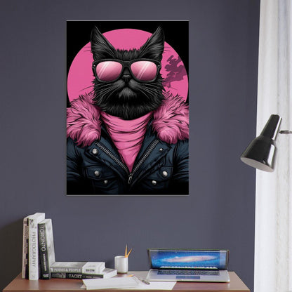Rebel Cat in Pink Fur Canvas Art - ROMAG Store