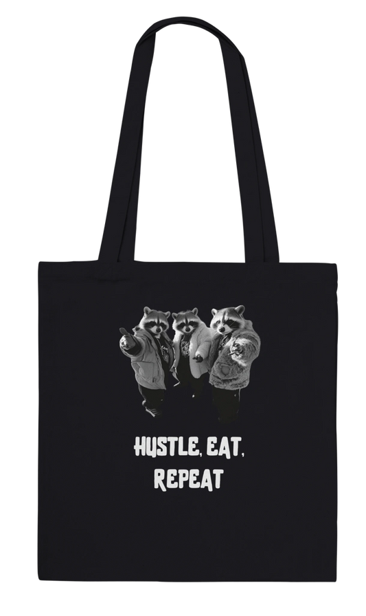 Hustle, Eat, Repeat - Raccoon Crew Tote Bag - ROMAG Store