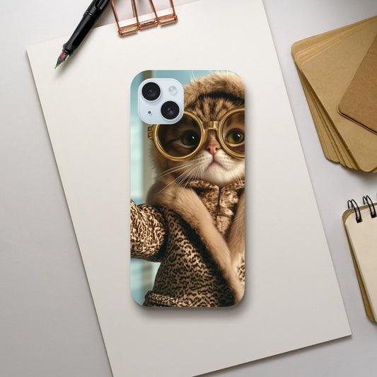 Chic Cat in Leopard Print Fur Coat iPhone Tough Case - ROMAG Store