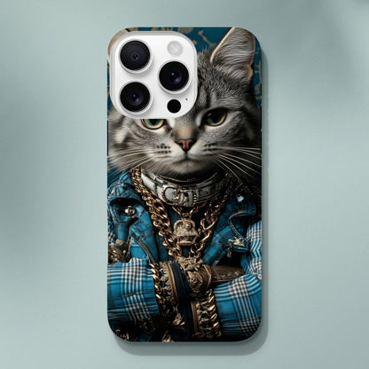 Cool Cat in Plaid & Gold iPhone Tough Case - ROMAG Store