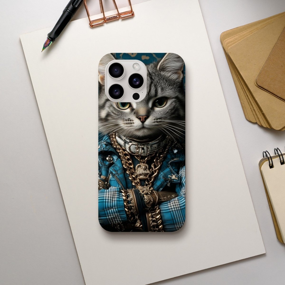 Cool Cat in Plaid & Gold iPhone Tough Case - ROMAG Store