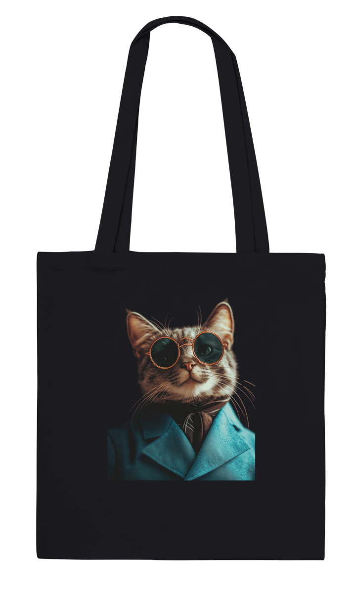 Chic Cat in Teal Suit Tote Bag - ROMAG Store