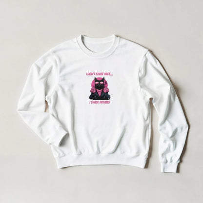 Dream Chaser Cat Sweatshirt – Pink Aesthetic Streetwear Graphic in 6 Colors - ROMAG Store
