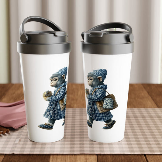 Chic Plaid Monkey Stainless Steel Travel Mug - ROMAG Store