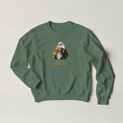 Sophisticated Bunny Sweatshirt – 'Ears Up, Drama Down' Streetwear Graphic in Six Colors - ROMAG Store