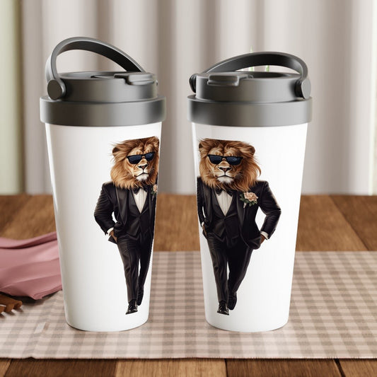 Dapper Lion in Tuxedo Stainless Steel Travel Mug - ROMAG Store