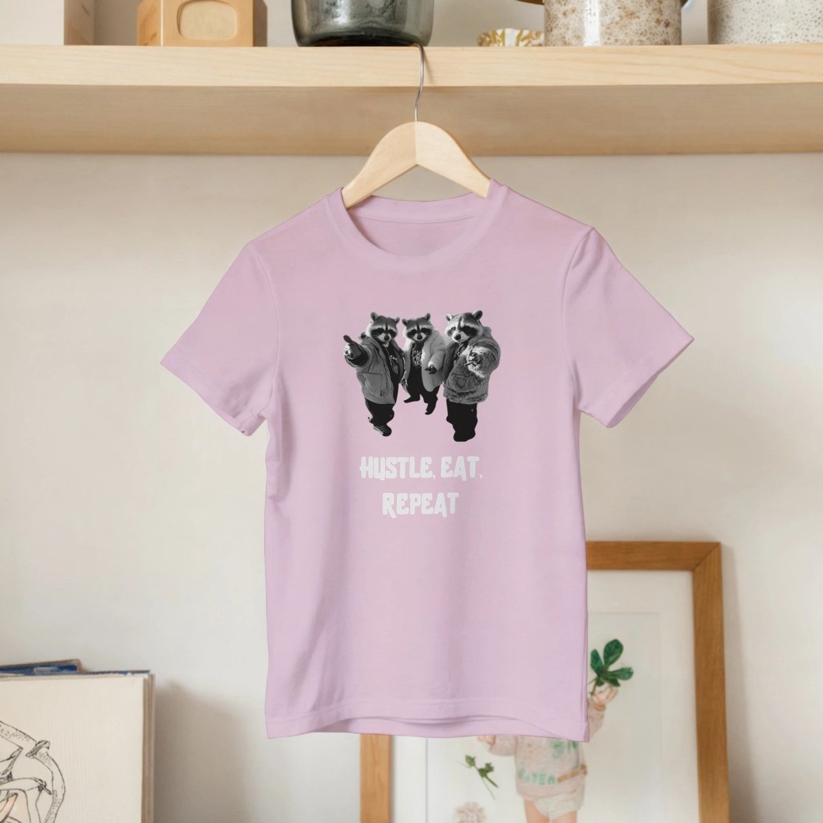 Hustle, Eat, Repeat - Raccoon Kids T-Shirt - ROMAG Store
