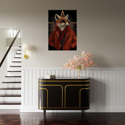 Chic Fox in Leather Jacket Canvas Print - ROMAG Store