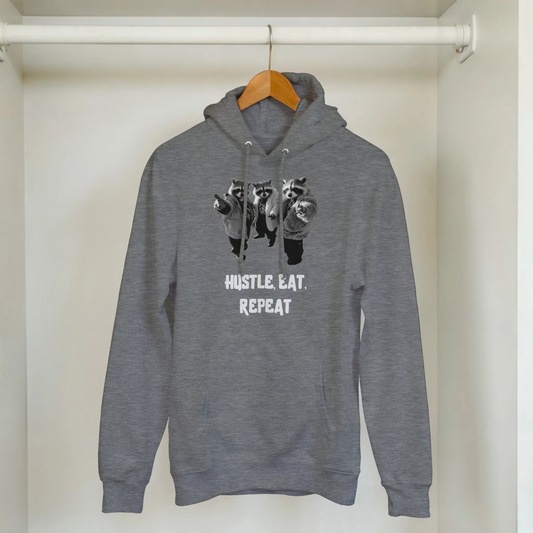 Hustle, Eat, Repeat Raccoon Hoodie - ROMAG Store