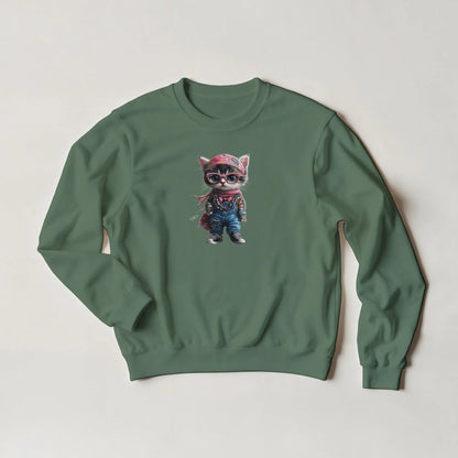 Cool Cat Sweatshirt – Streetwear Graphic | Unique Feline Fashion in 6 Colors - ROMAG Store