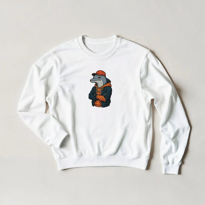 Dolphin Streetwear Sweatshirt – Hip - Hop Vibe with Gold Chain & Cap, Available in 6 Colors - ROMAG Store