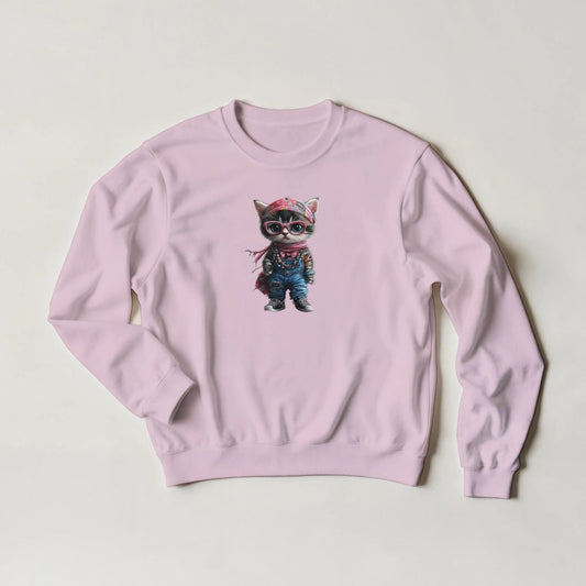 Cool Cat Sweatshirt – Streetwear Graphic | Unique Feline Fashion in 6 Colors - ROMAG Store