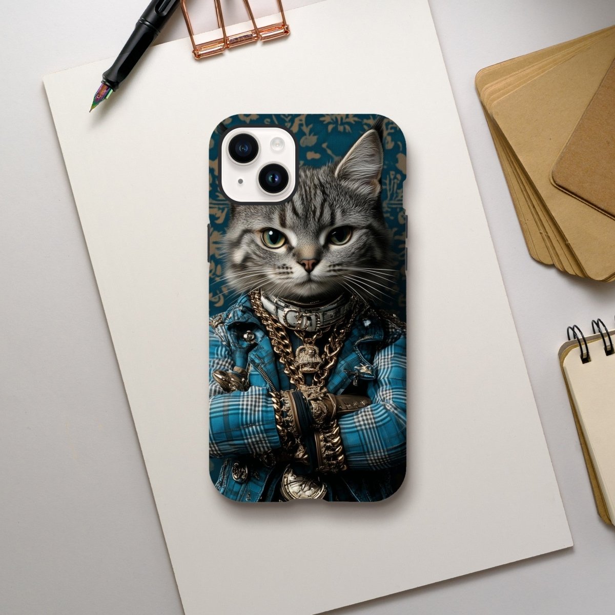 Cool Cat in Plaid & Gold iPhone Tough Case - ROMAG Store