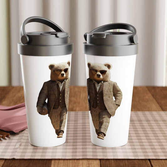 Dapper Bear Brown Plaid Suit Travel Mug - ROMAG Store
