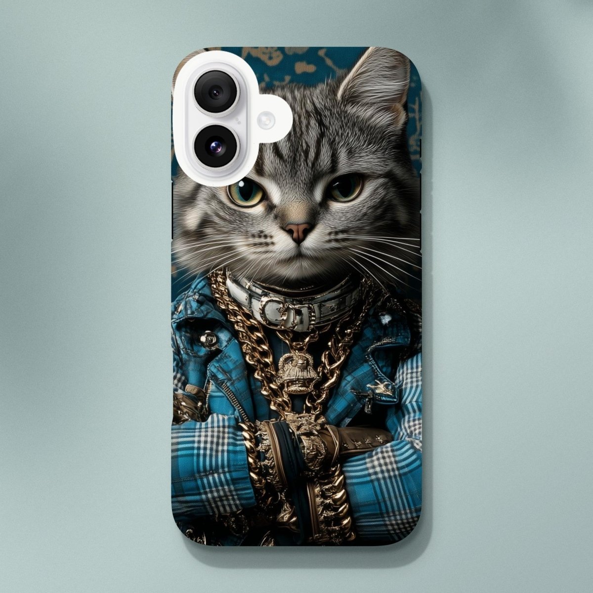 Cool Cat in Plaid & Gold iPhone Tough Case - ROMAG Store