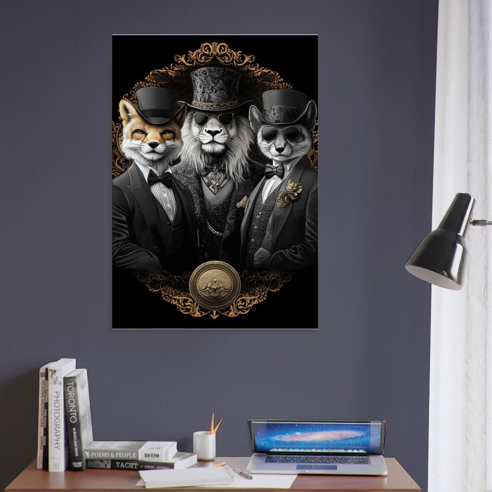 Luxury Animal Wall Art – Suited Fox & Lion Canvas - ROMAG Store