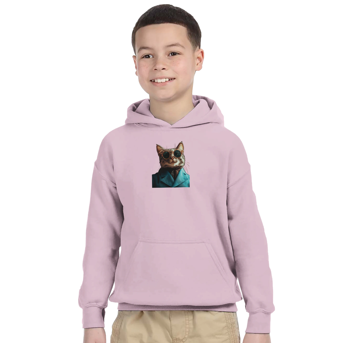 Chic Cat in Teal Suit Kids Hoodie - ROMAG Store