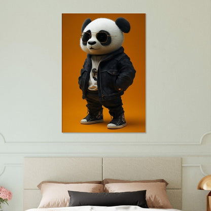 Cool Panda in Leather Jacket Canvas - ROMAG Store