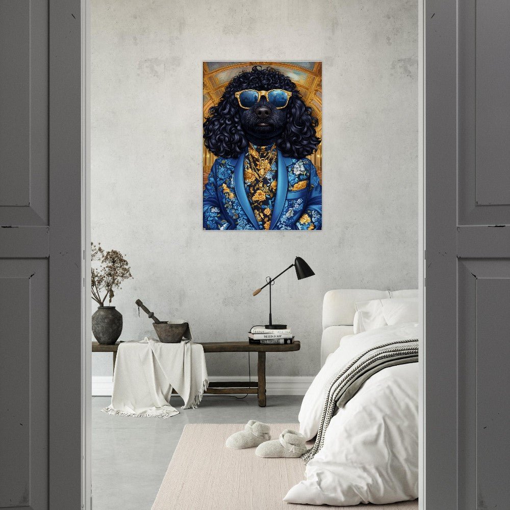 Dapper Dog in Blue Floral Suit Canvas Art - ROMAG Store