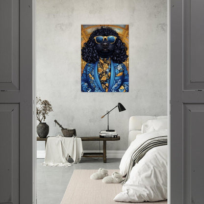 Dapper Dog in Blue Floral Suit Canvas Art - ROMAG Store