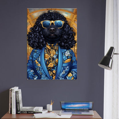 Dapper Dog in Blue Floral Suit Canvas Art - ROMAG Store