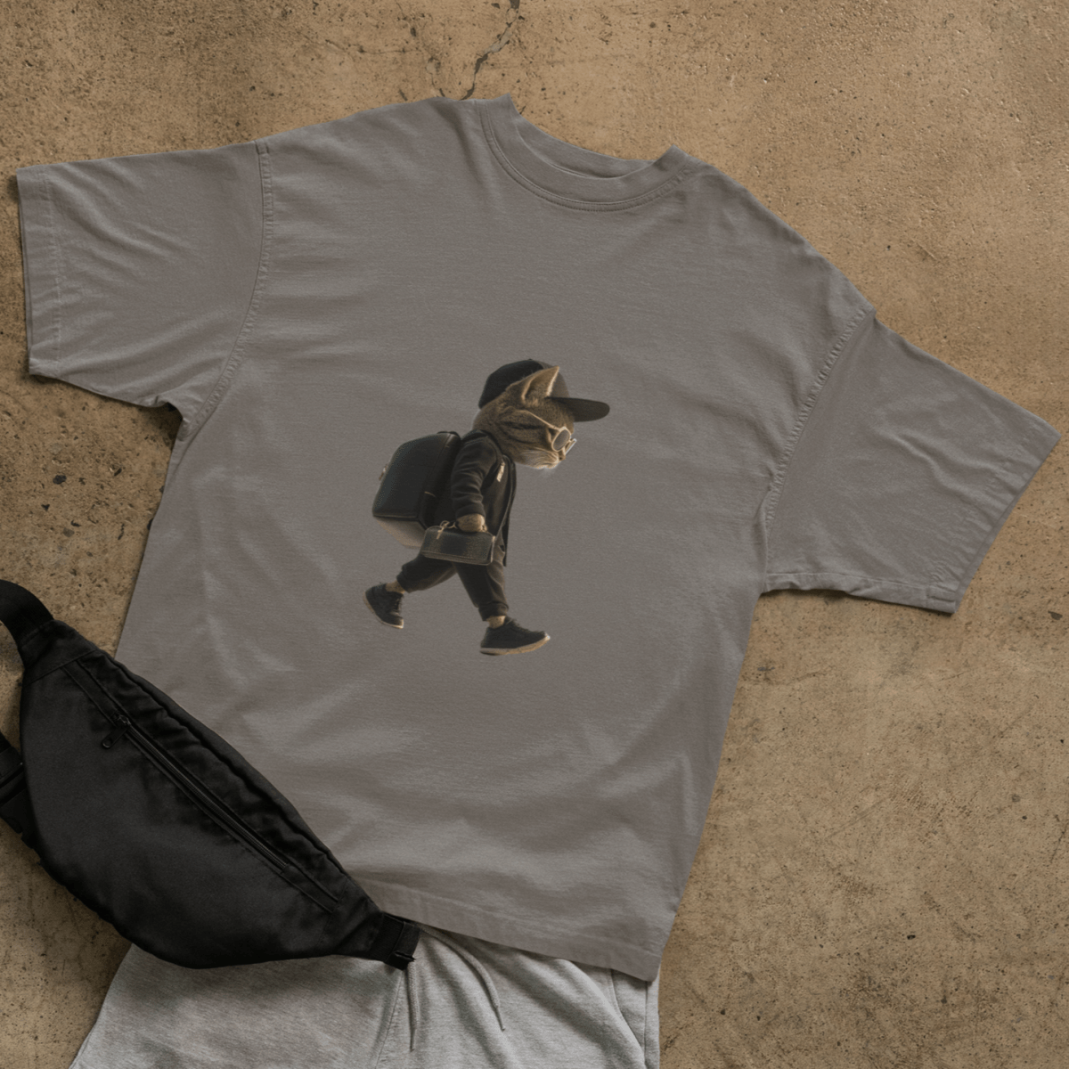 Cat in black T-shirt