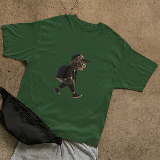 Cat in black T-shirt