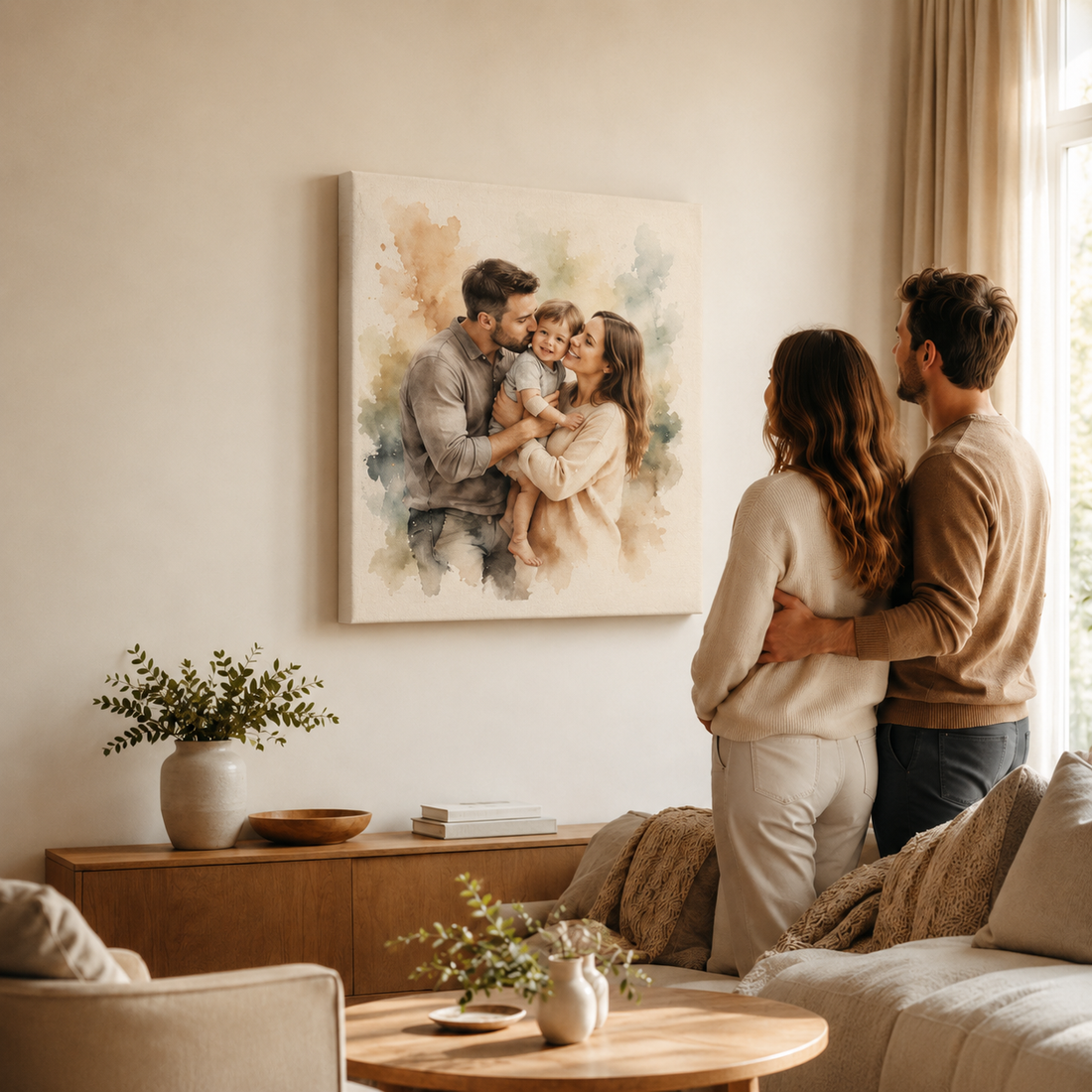 Watercolor-style family memory printed on premium canvas