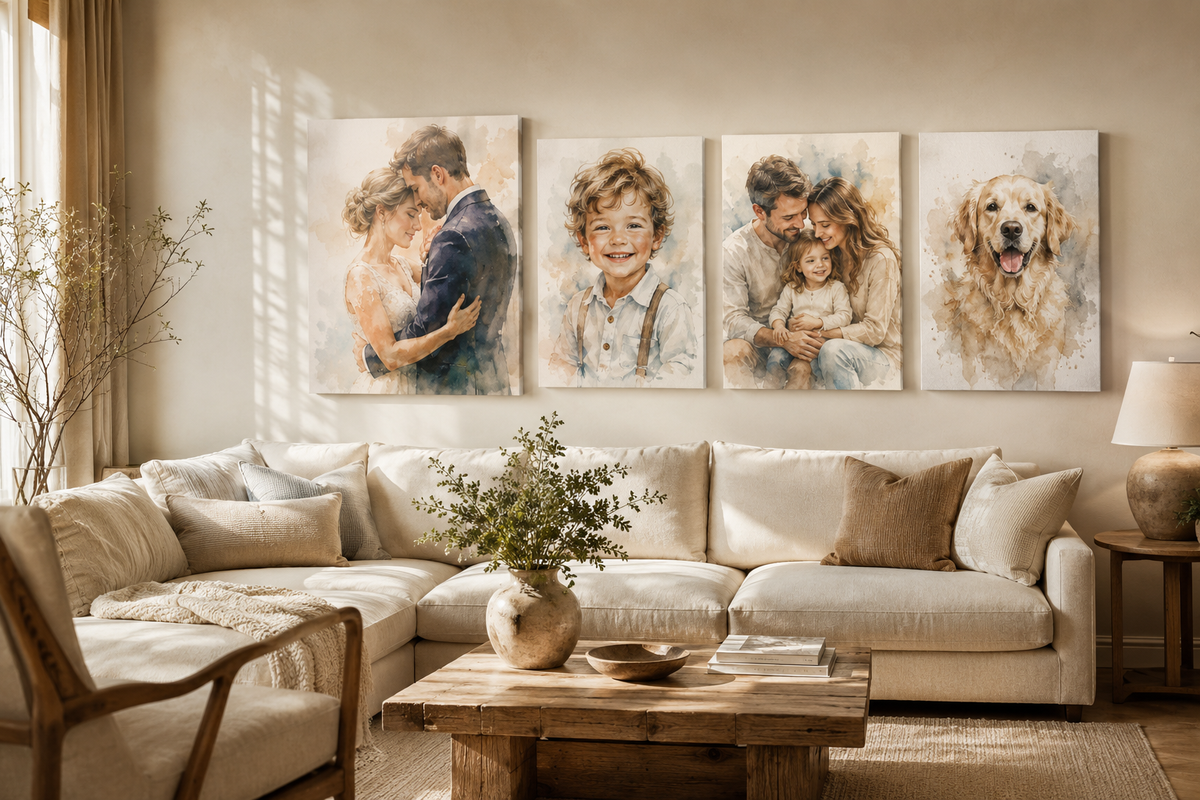 Premium home interior with watercolor canvas wall art